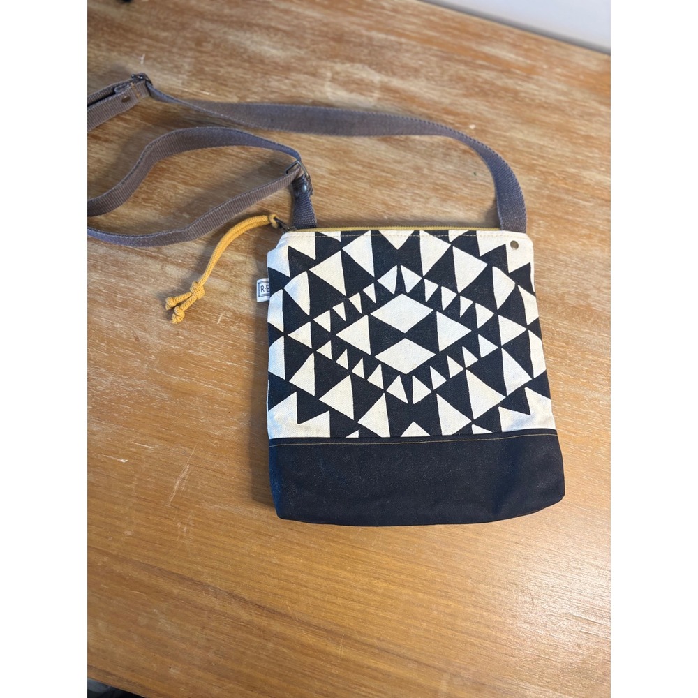 Rachel Elise Canvas Crossbody Bag Geometric Triangle Print Black White Small